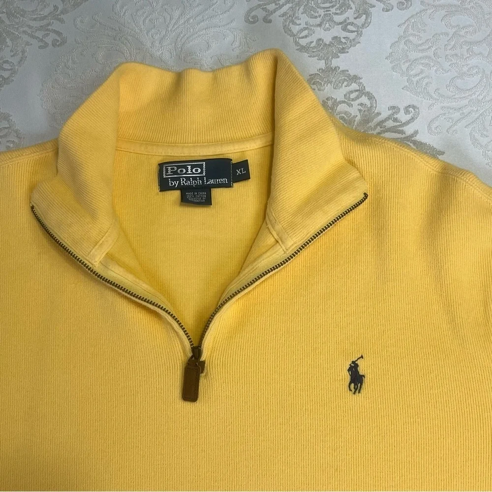 Polo Ralph Lauren Quarter 1/4 Zip 100% Cotton Butter Yellow Pullover Size XL